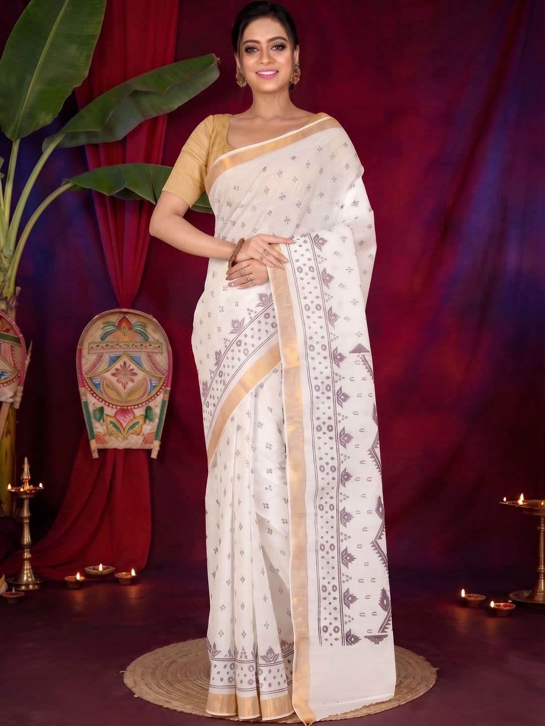 GitAsit Woven Design Sequinned Pure Cotton Handloom Taant Saree - view 1
