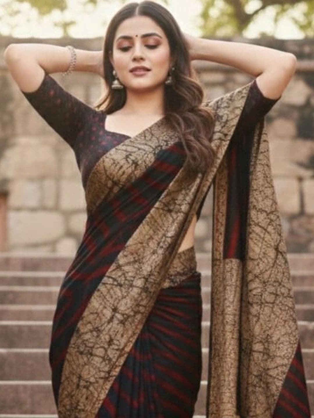 Owee Striped Pure Chiffon Designer Saree - view 1