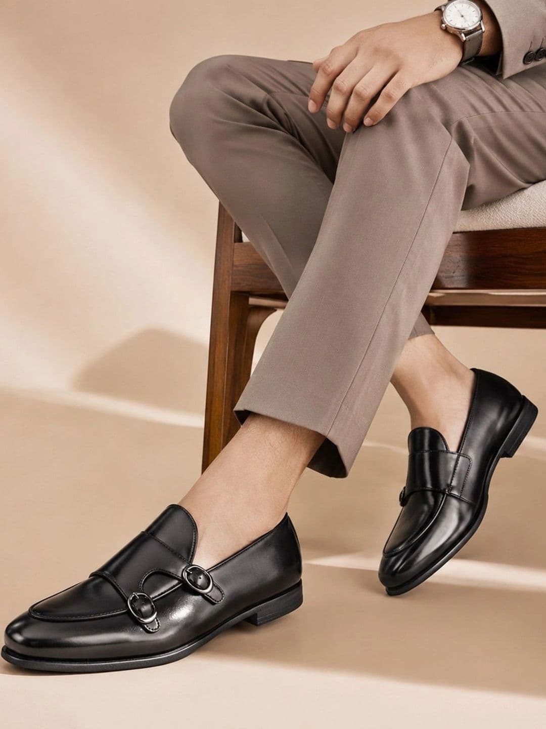 House of Pataudi Men Textured Formal Monk Shoes - view 1