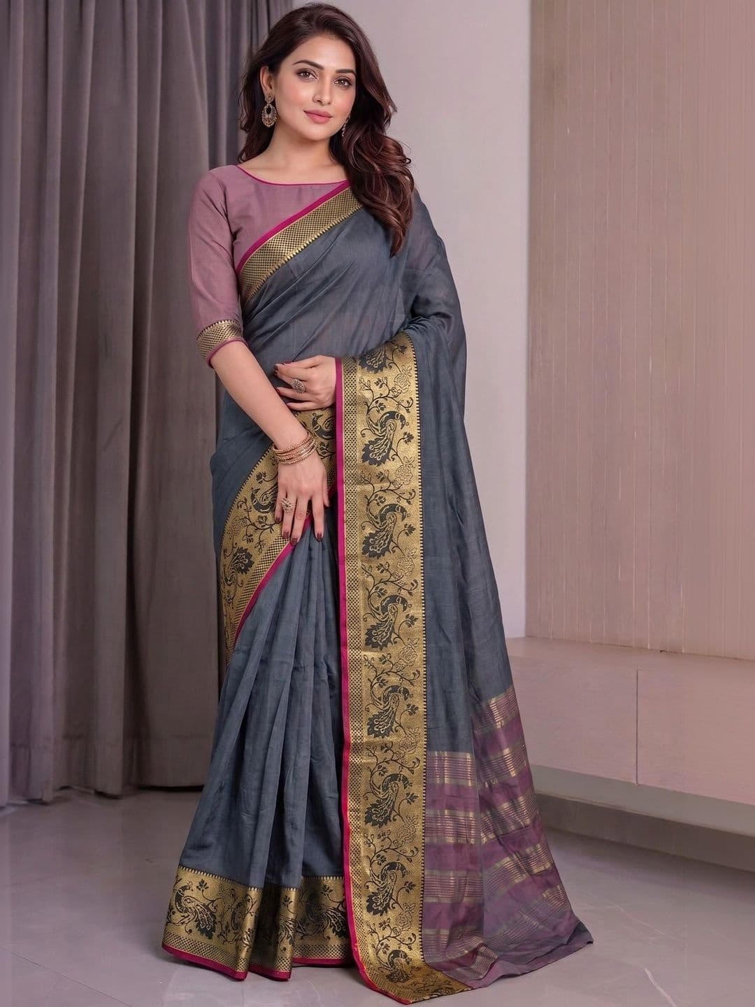 Owee Zari Silk Cotton Designer Saree - view 1