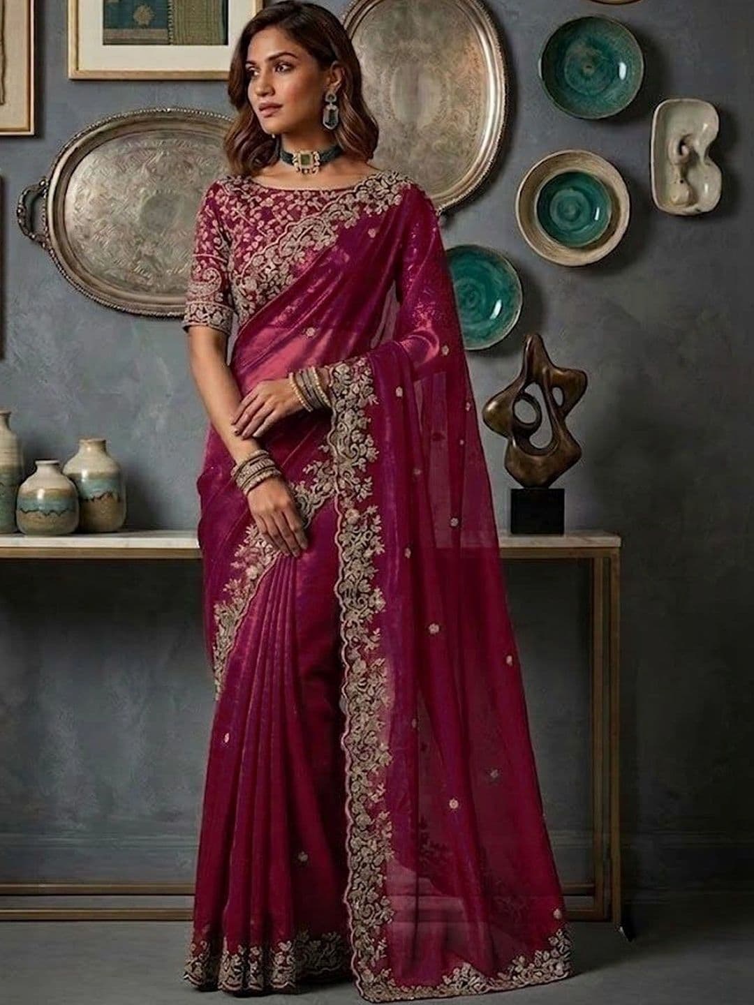 kantuba Floral Embroidered Art Silk Heavy Work Saree - view 1