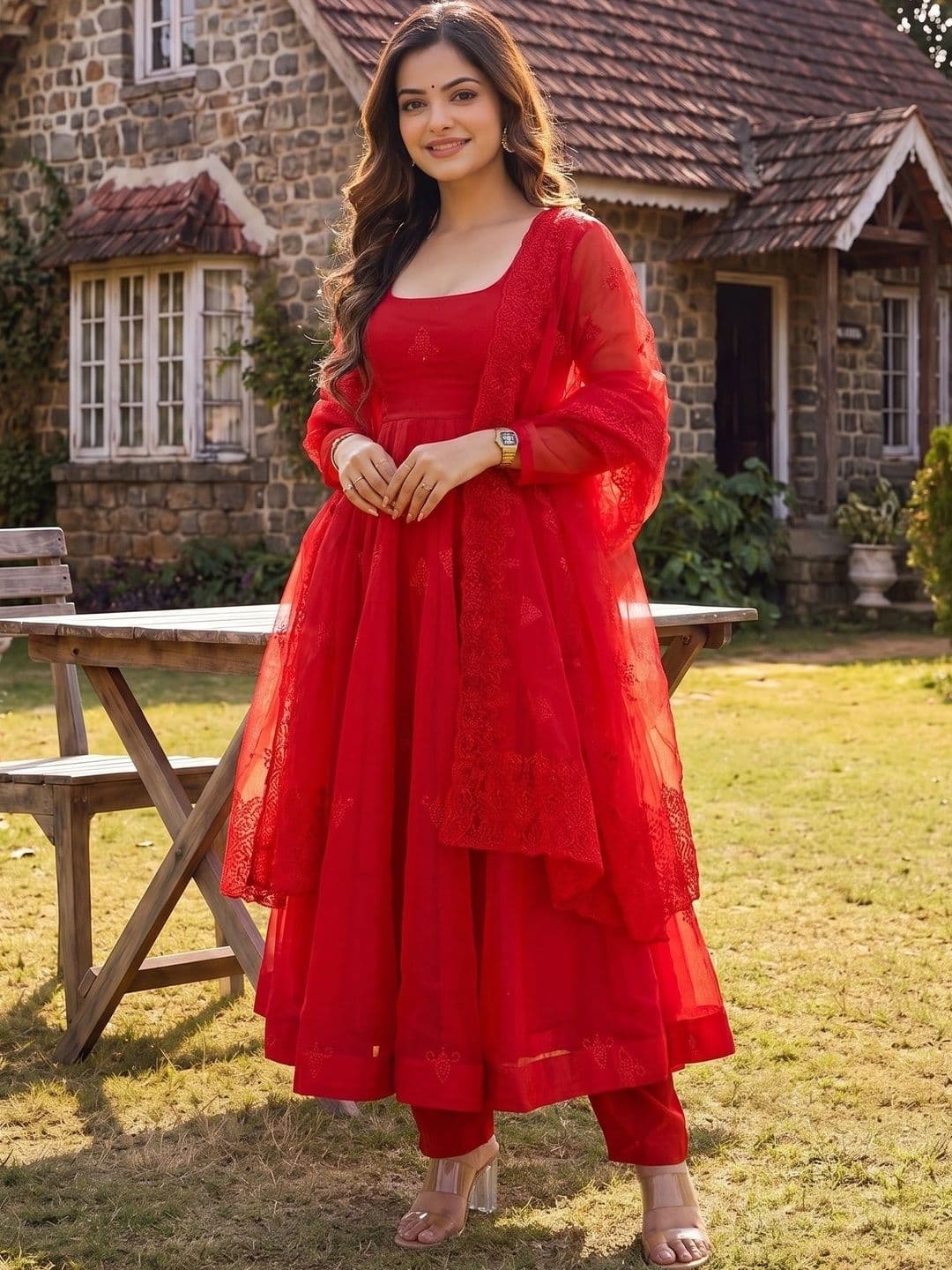Sangria Women Ethnic Motifs Embroidered Empire Thread Work Kurta with Trousers & With Dupatta - view 1
