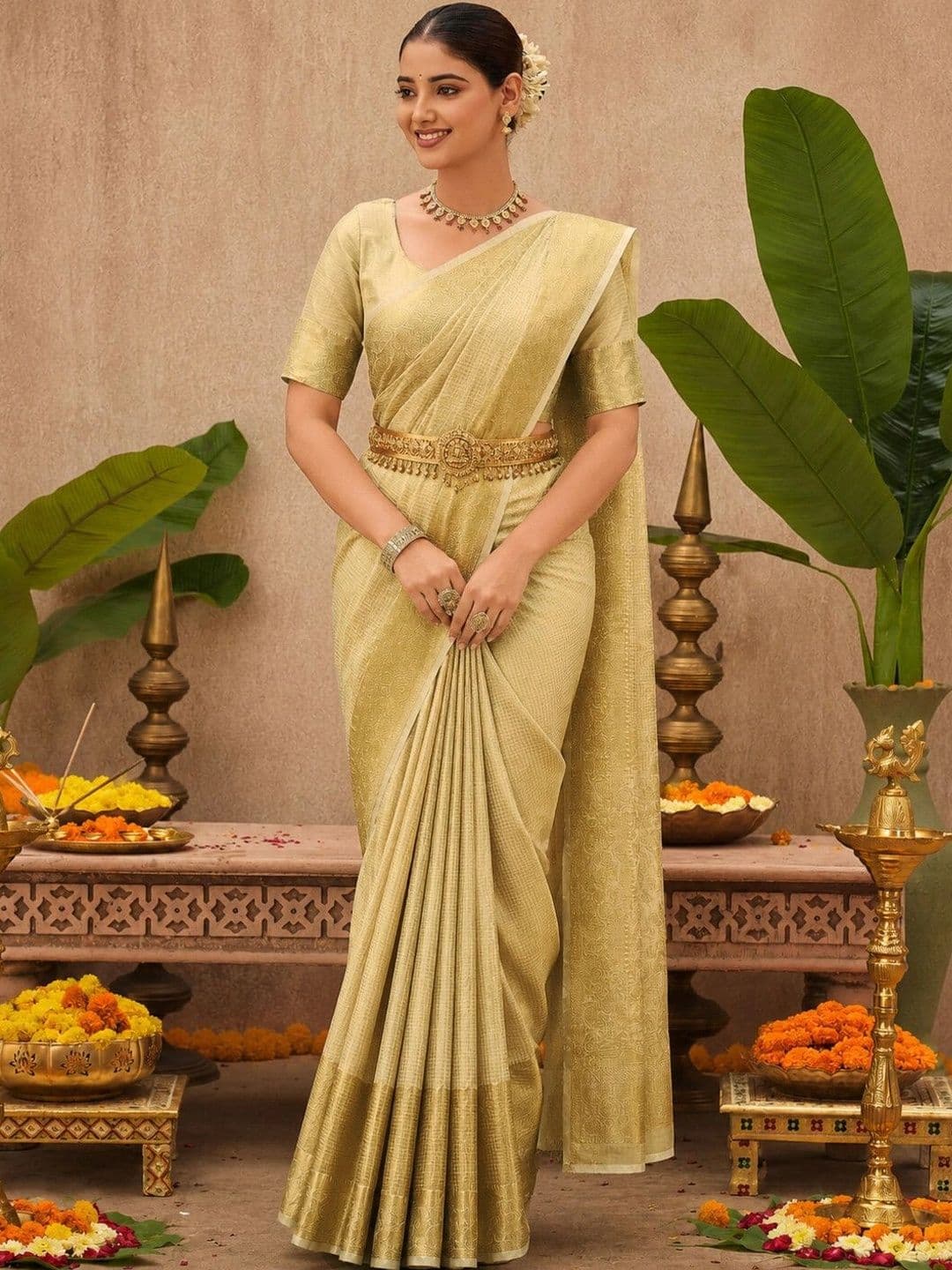 Satrani Paisley Zari Art Silk Fusion Kasavu Saree - view 1