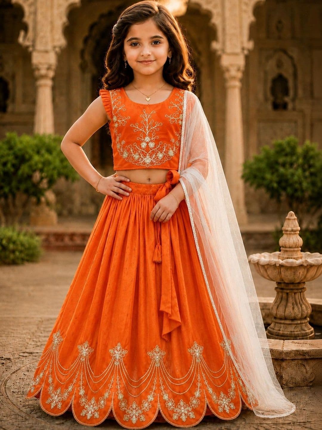 KALINI Girls Embroidered Thread Work Ready to Wear Lehenga & Blouse With Dupatta - view 1