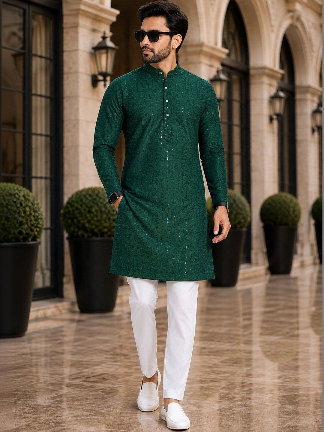 SKYWORRIX Men Embellished Sequinned Kurta - view 1