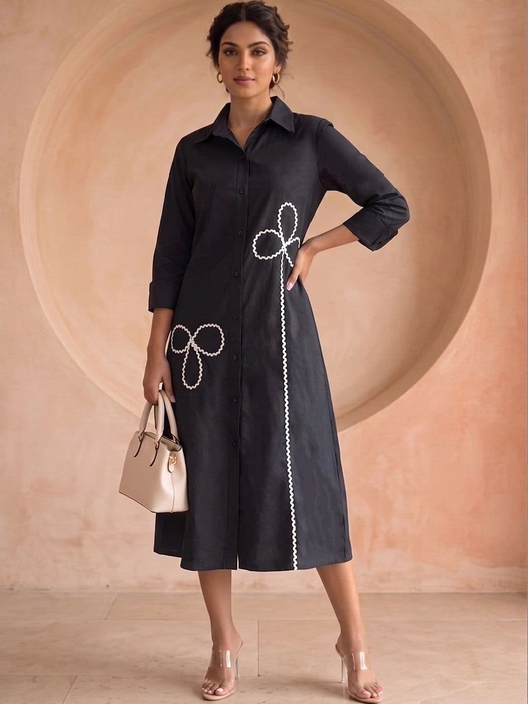 Varanga Embroidered Shirt Midi Dress - view 1