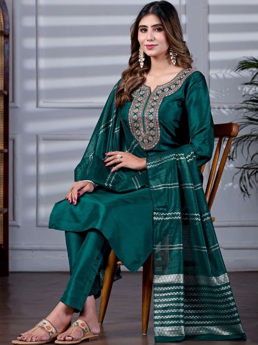 all about you Women Embroidered Regular Thread Work Kurta with Trousers & With Dupatta - view 1