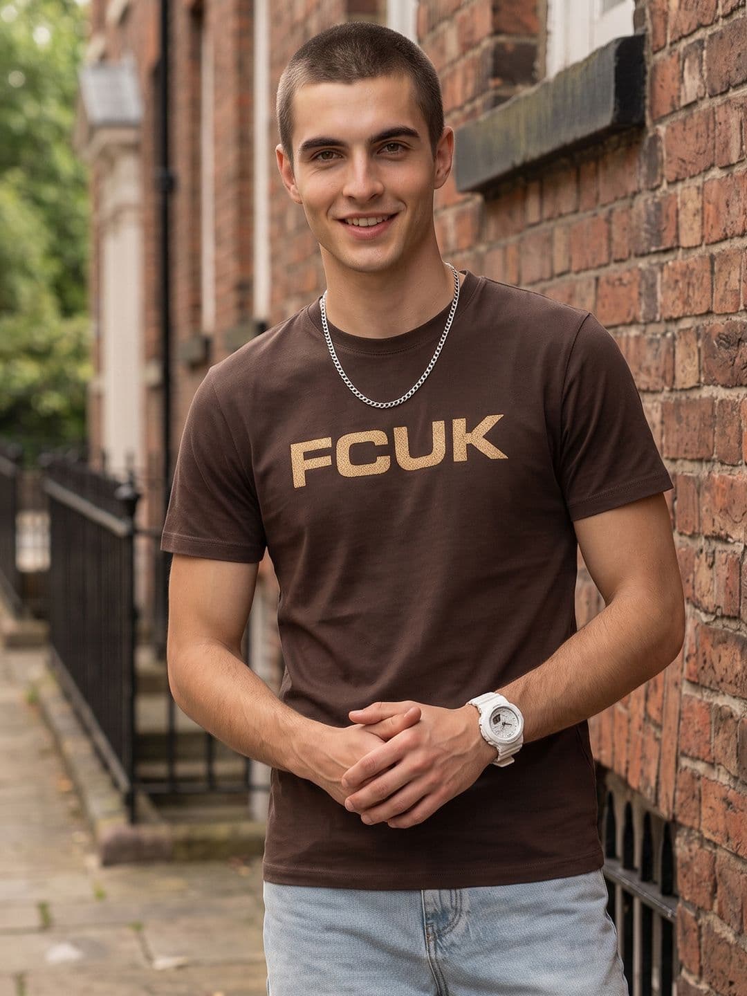 FCUK Brand Logo Printed Pure Cotton T-shirt - view 1
