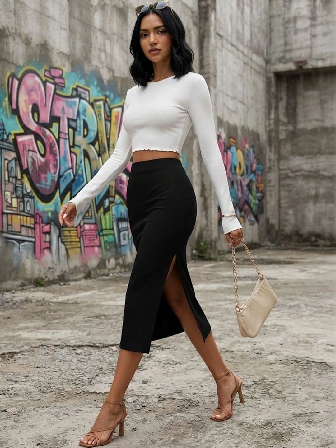 STRV Women Side Slit Midi Straight Skirt - view 1