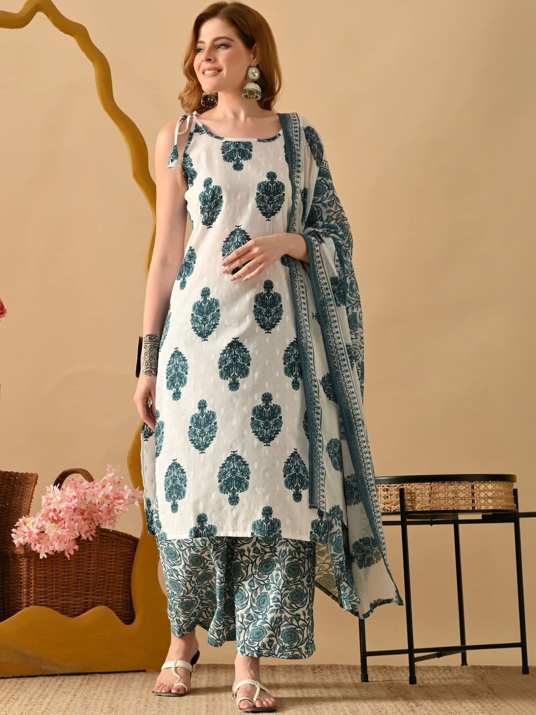 Moda Rapido Women Floral Printed Regular Pure Cotton Kurta with Palazzos & With Dupatta - view 1