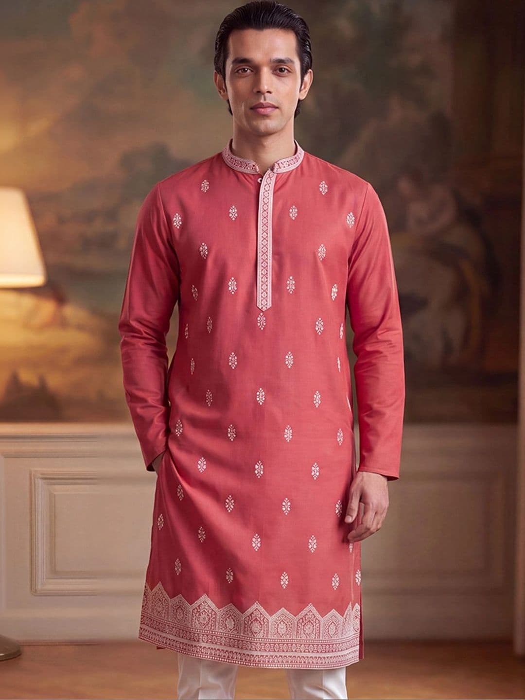 House of Pataudi Men Embroidered Thread Work Kurta - view 1