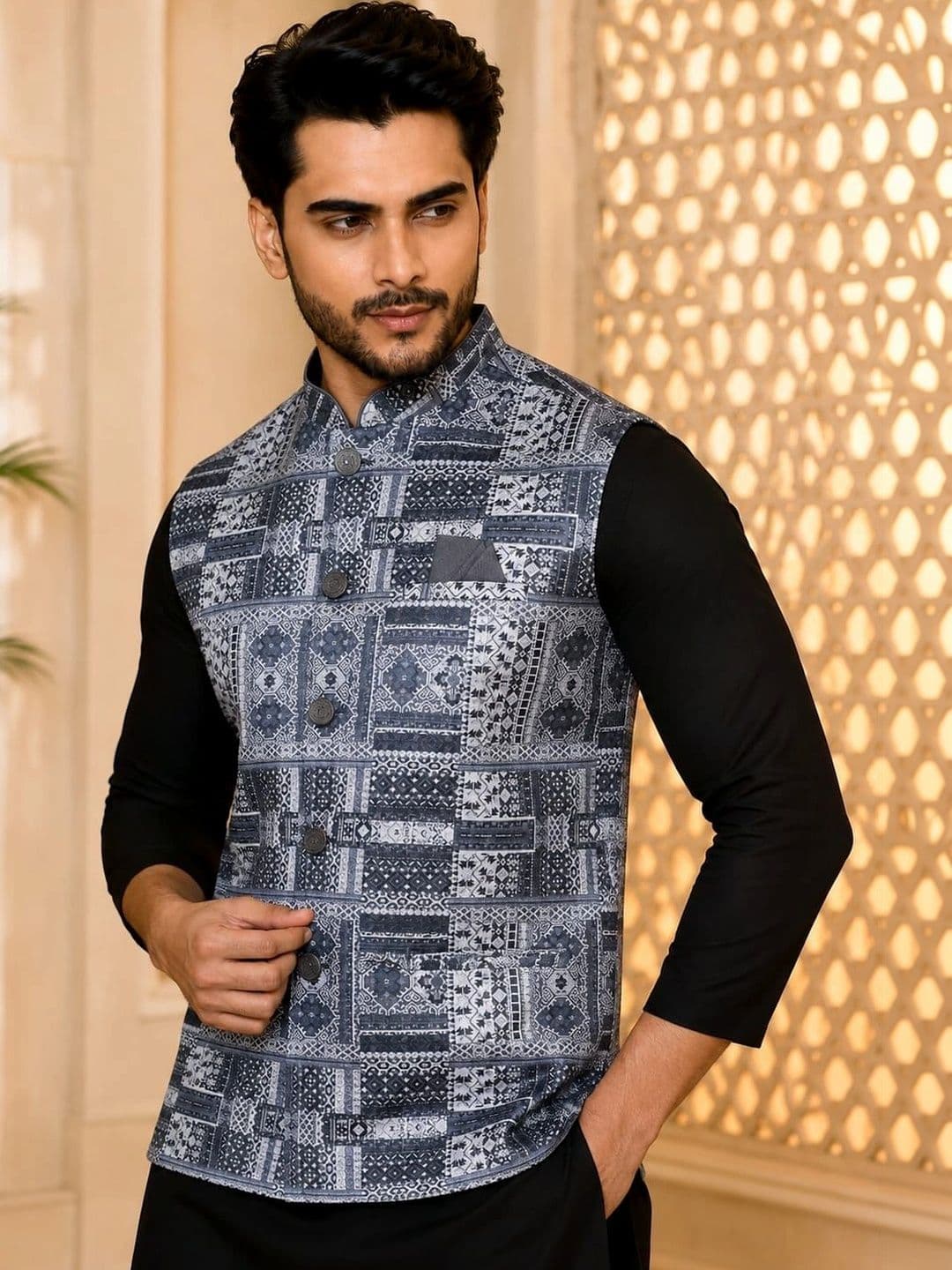 WANAS Printed Brocade Nehru Jackets - view 1