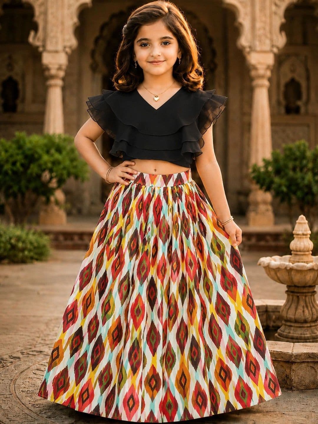 KALINI Girls Ikat Ready to Wear Lehenga & - view 1