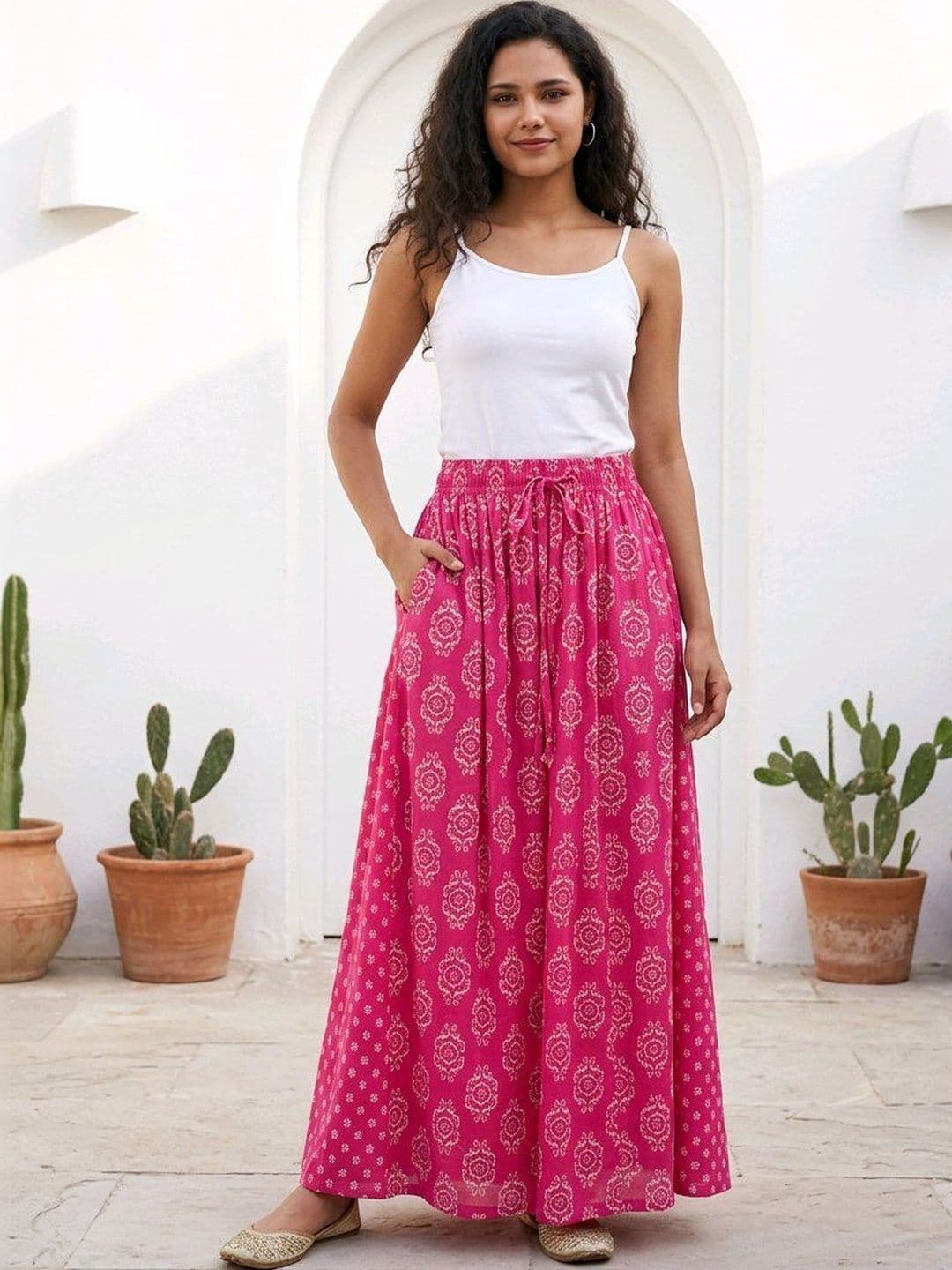 BLUE PIEGEON Women Cotton Blend Paisley Bohemian Maxi Flared Skirt - view 1