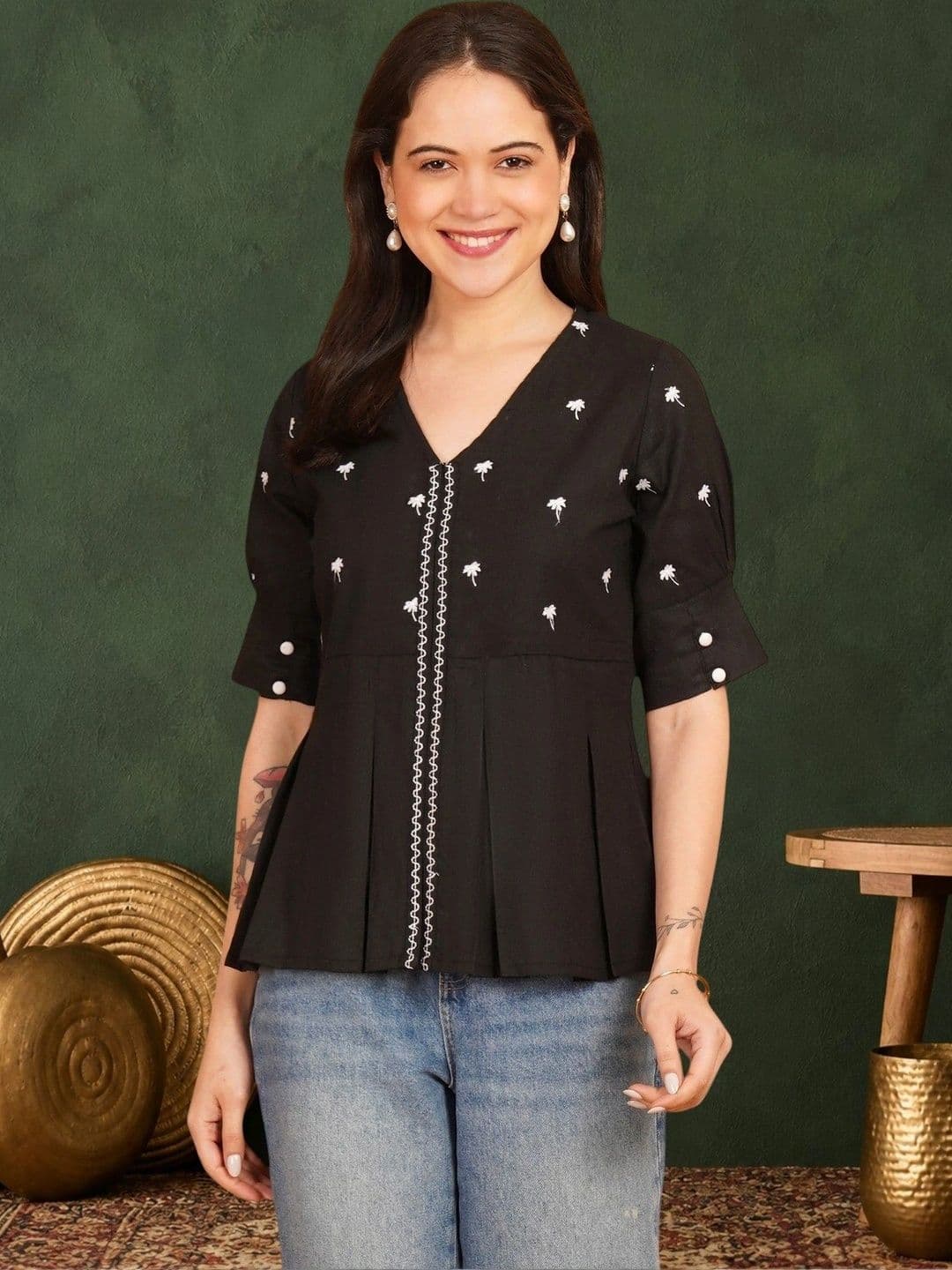 Sangria Women Ethnic Motifs Embroidered Thread Work Khadi Kurta - view 1