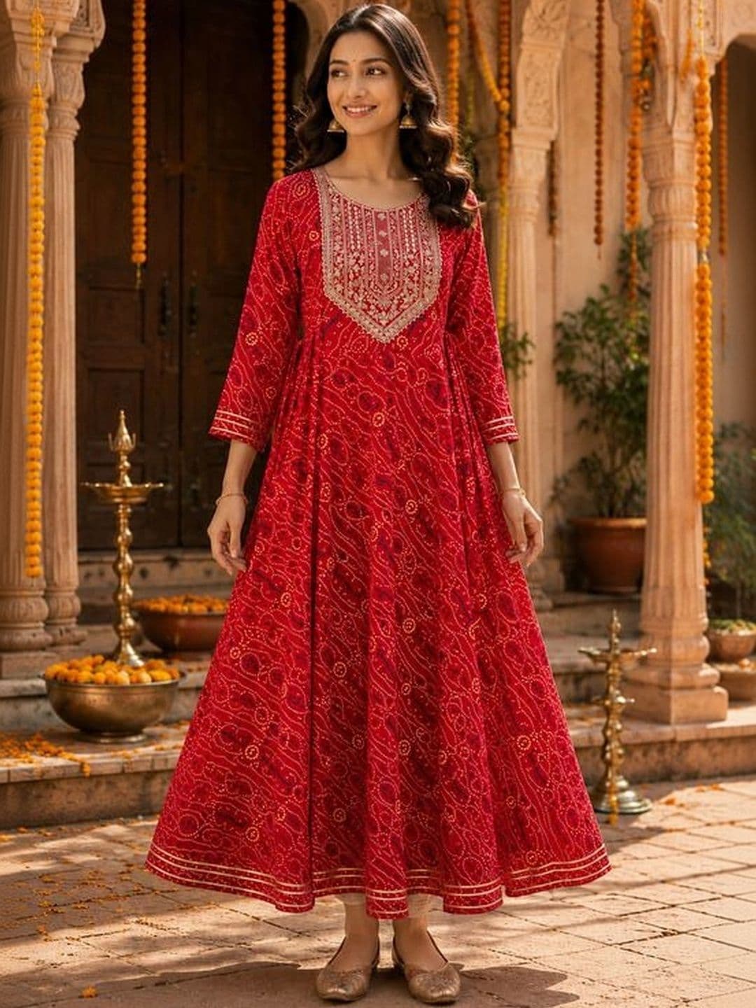 Veda fab Bandhani Embroidered Angrakha Anarkali Kurti - view 1