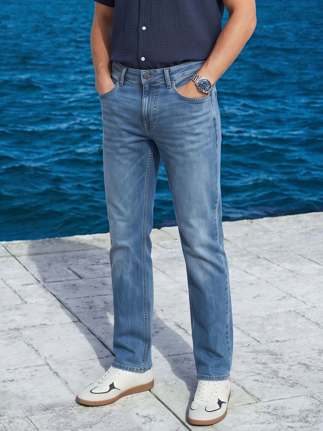 Nautica Men Straight Fit Light Fade Stretchable Jeans - view 1