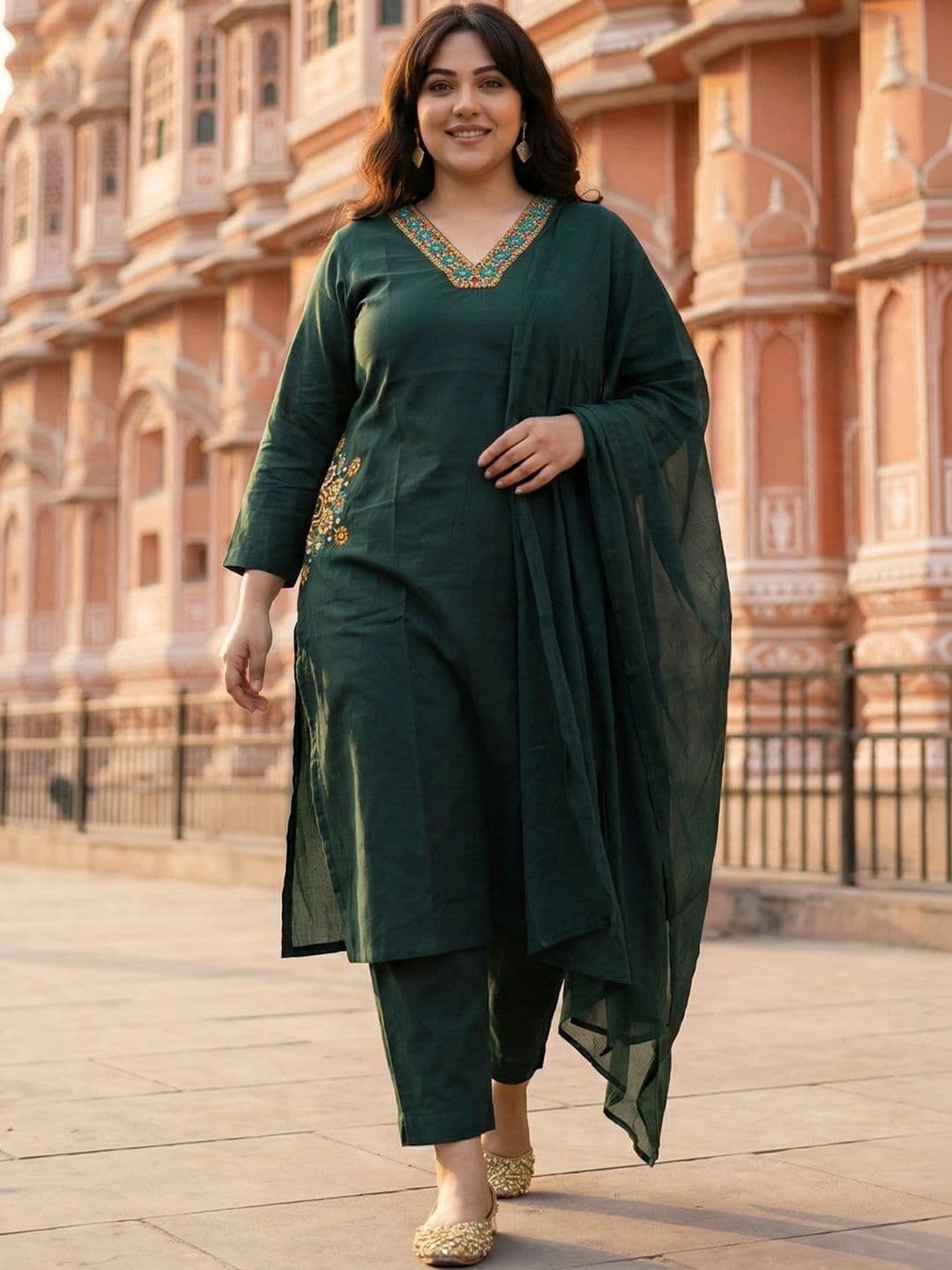 Readiprint Women Ethnic Motifs Embroidered Regular Mirror Work Pure Cotton Kurta with Trousers & With Dupatta - view 1