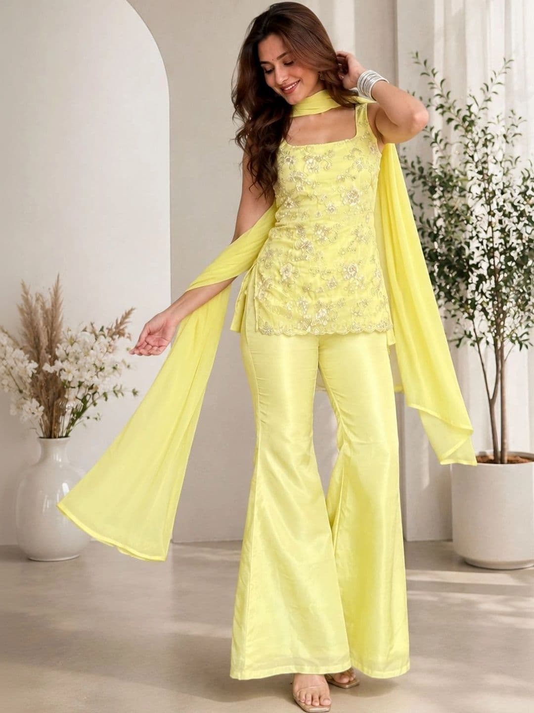 Sangria Women Ethnic Motifs Embroidered Regular Thread Work Kurta with Sharara & With Dupatta - view 1