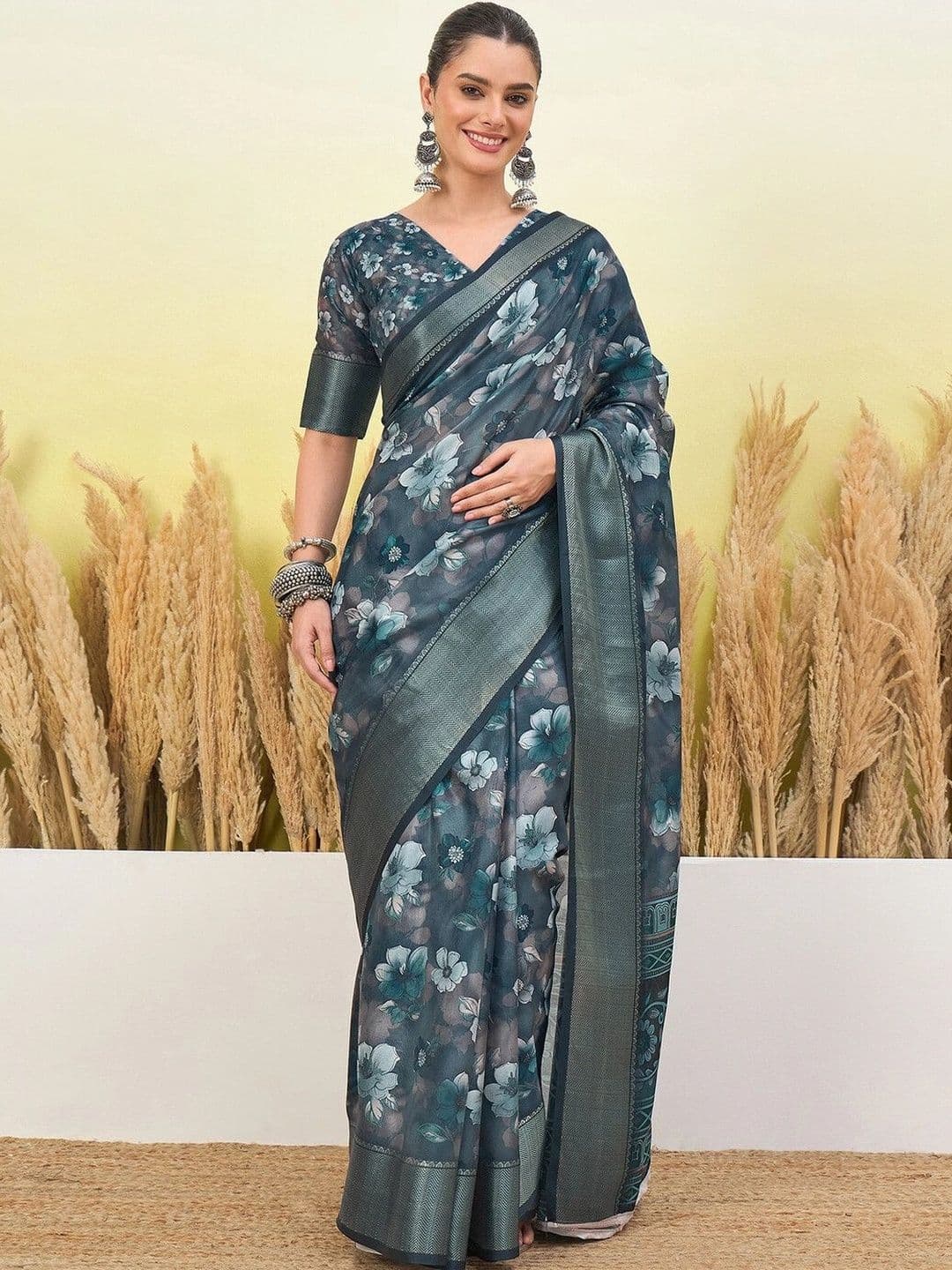 Satrani Floral Art Silk Saree - view 1
