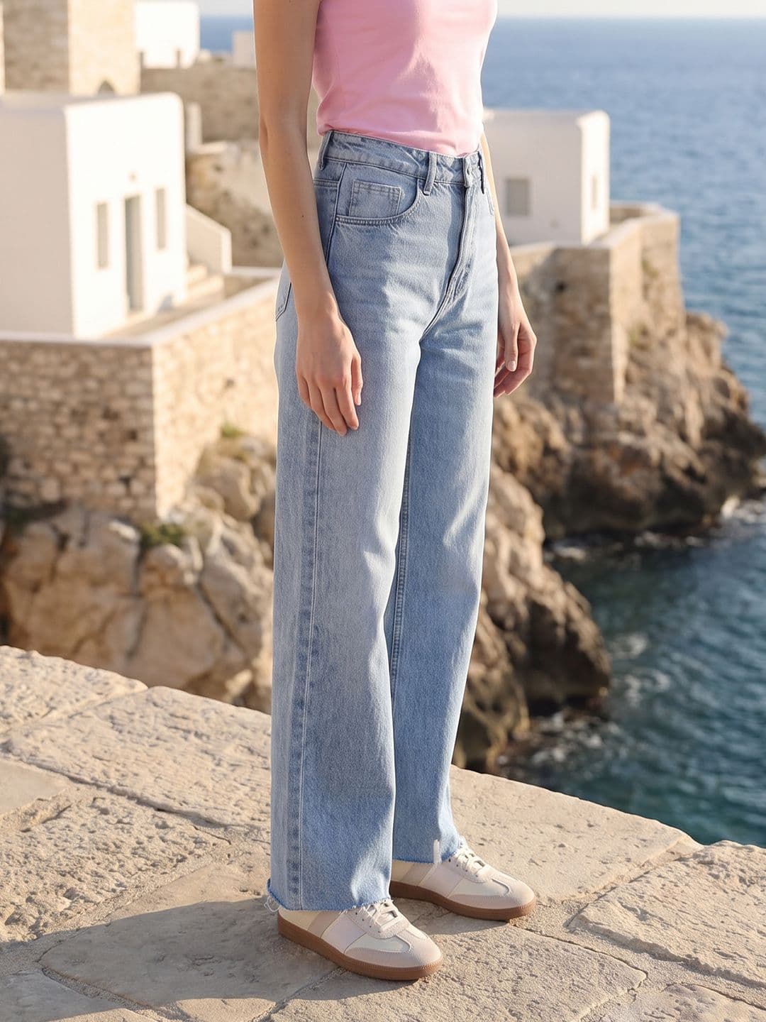 Mast & Harbour Women Wide Leg Low Distress Pure Cotton Light Fade Jeans - view 1