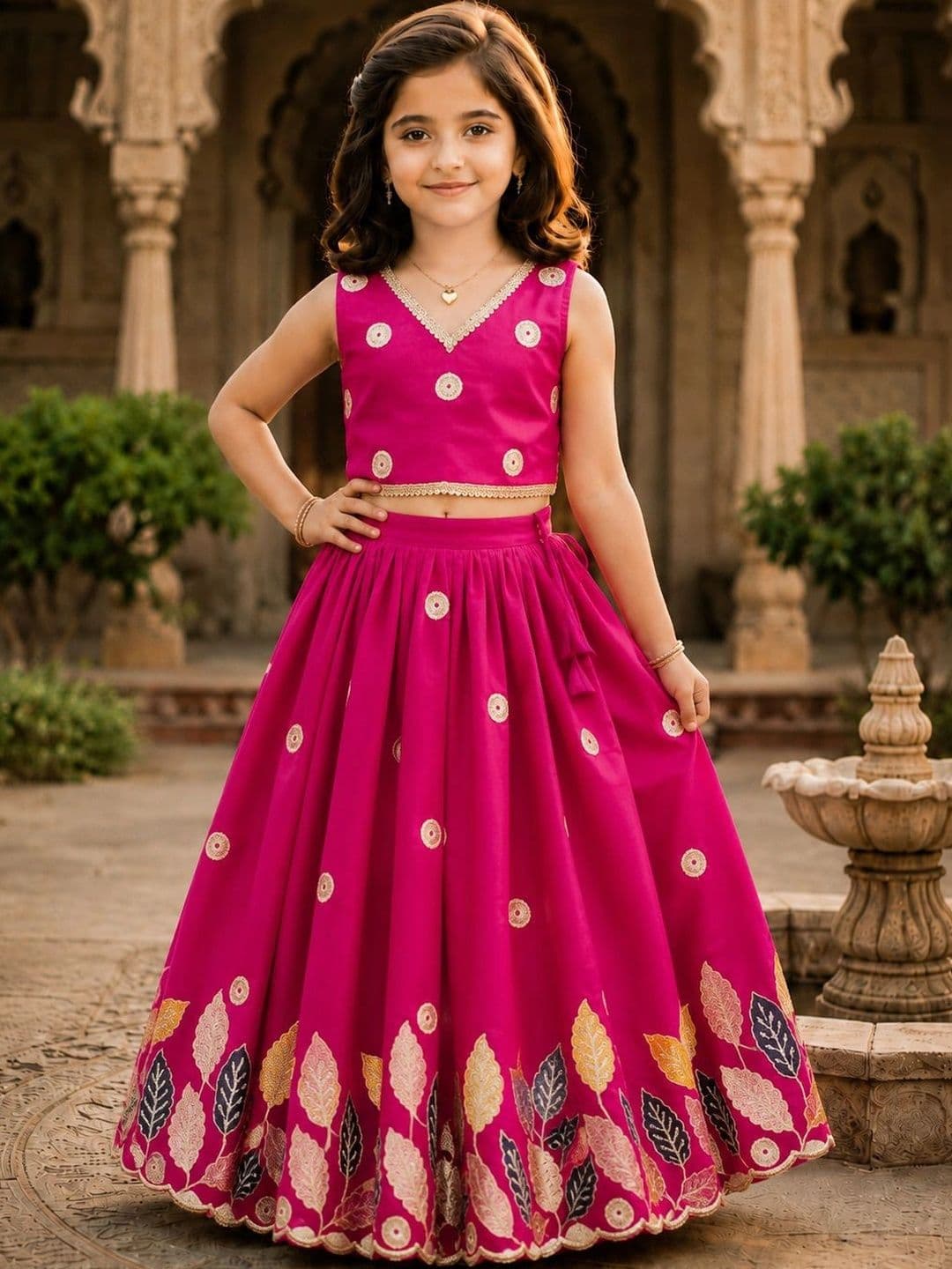 KALINI Girls Embellished Mirror Work Ready to Wear Lehenga & - view 1