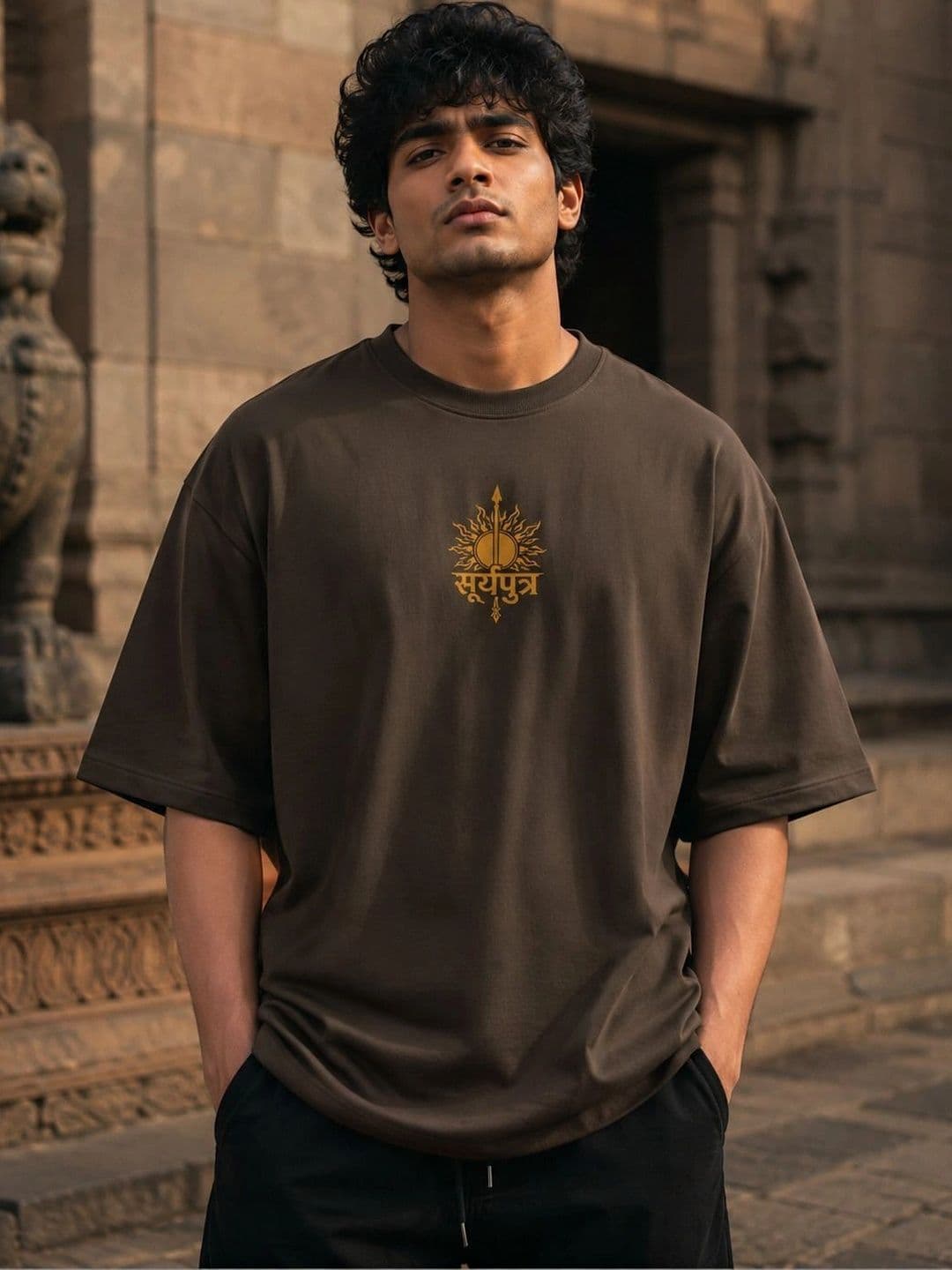 Warrior World Men Typography Printed Drop-Shoulder Sleeves Pure Cotton T-shirt - view 1