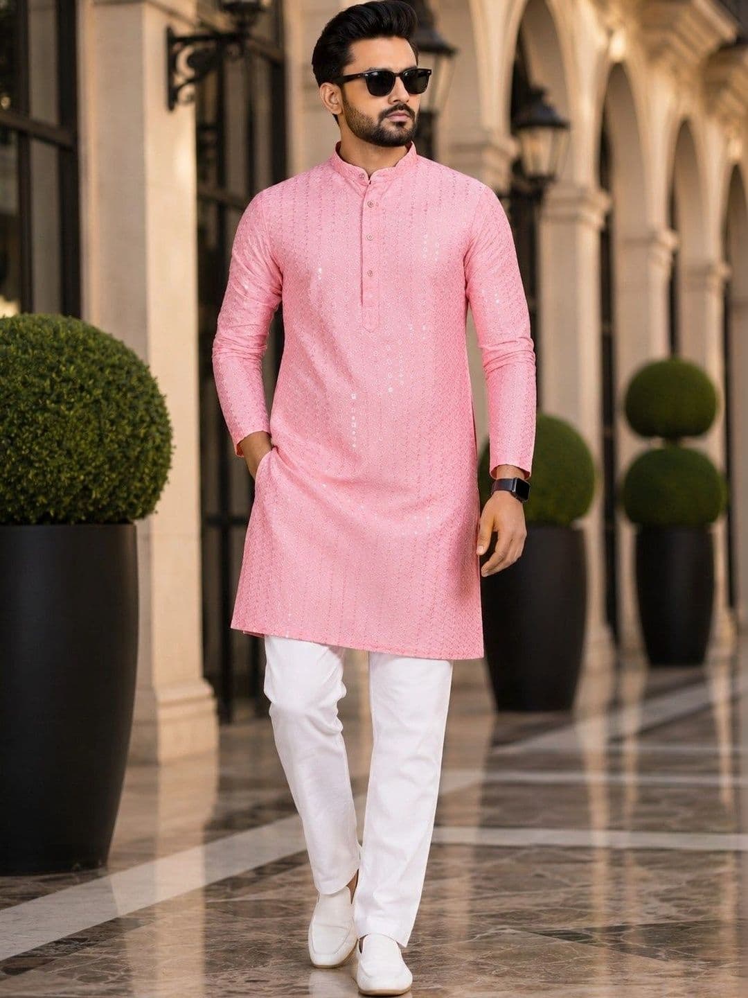 SKYWORRIX Men Embellished Sequinned Kurta - view 1