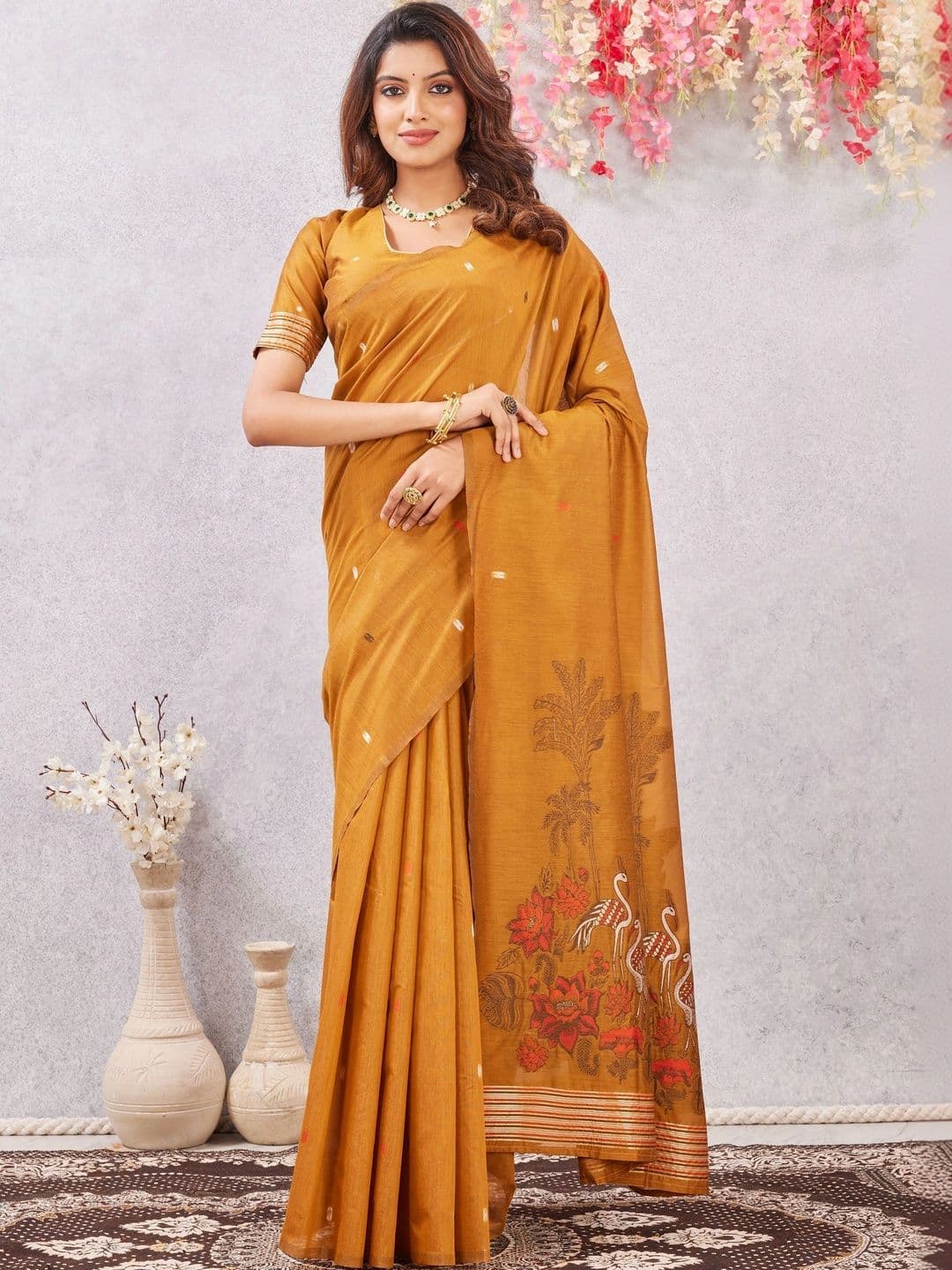 FIXAL FASHION Ethnic Motifs Linen Blend Banarasi Saree - view 1
