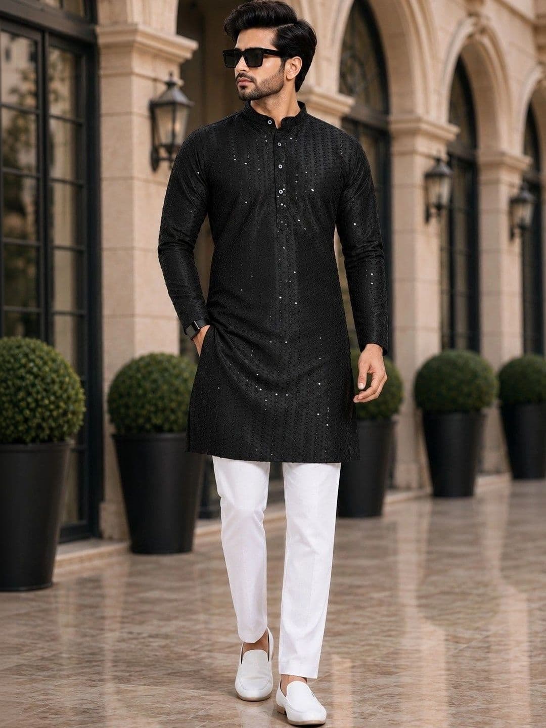 SKYWORRIX Men Embellished Sequinned Kurta - view 1