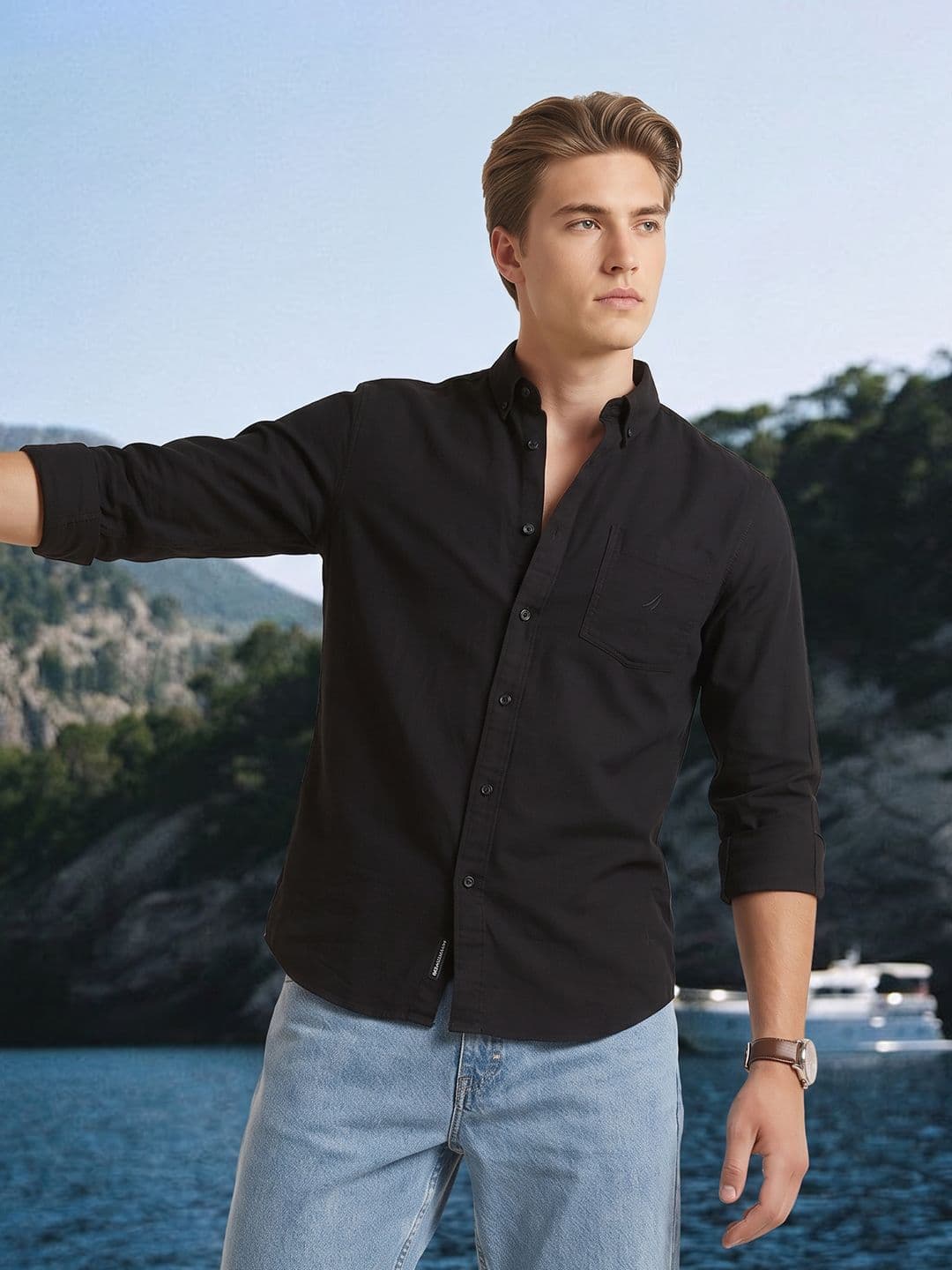 Nautica Slim Fit Textured Pure Cotton Casual Shirt - view 1