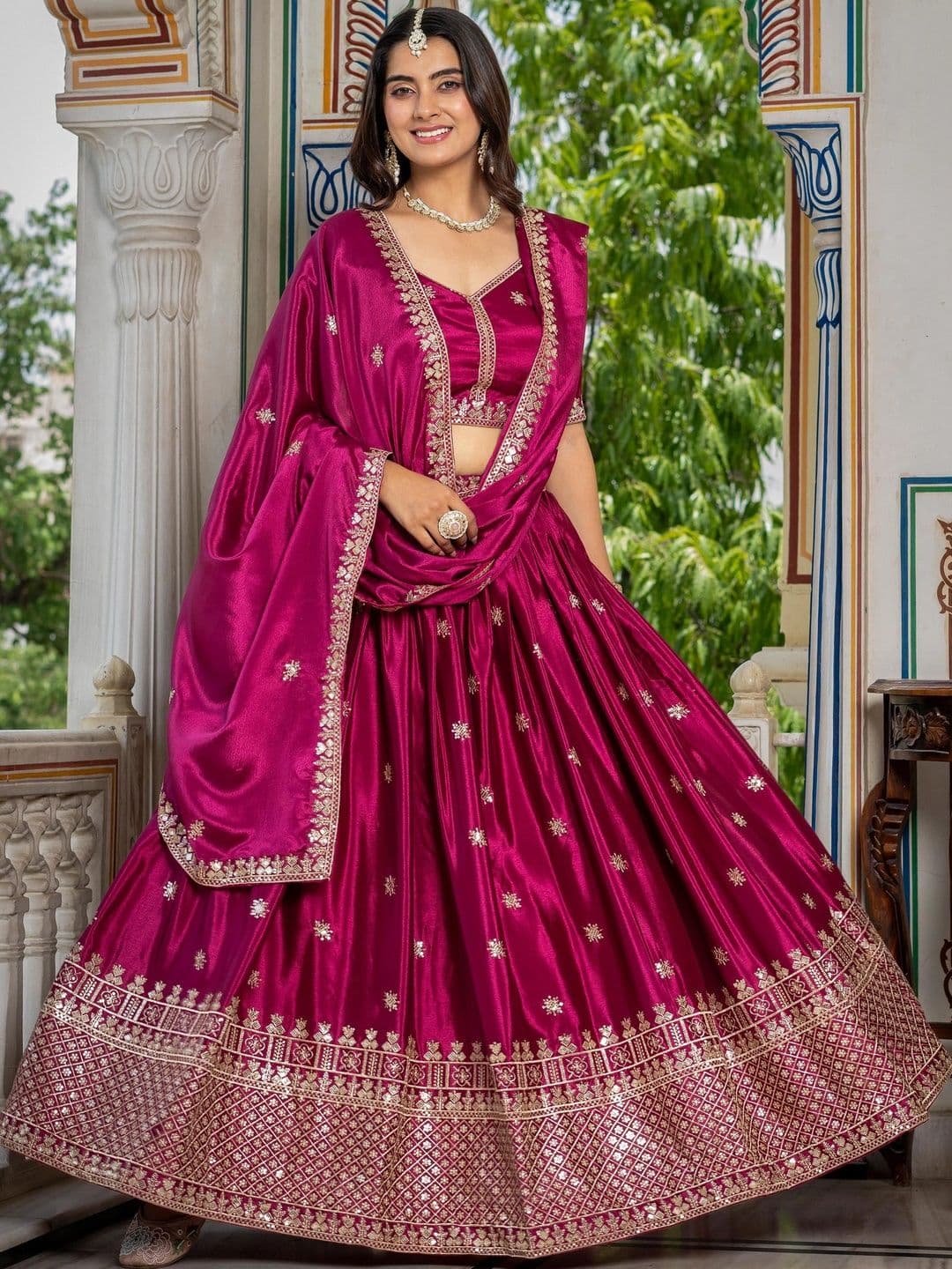 IVARIS Embroidered Semi-Stitched Lehenga & Unstitched Blouse With Dupatta - view 1