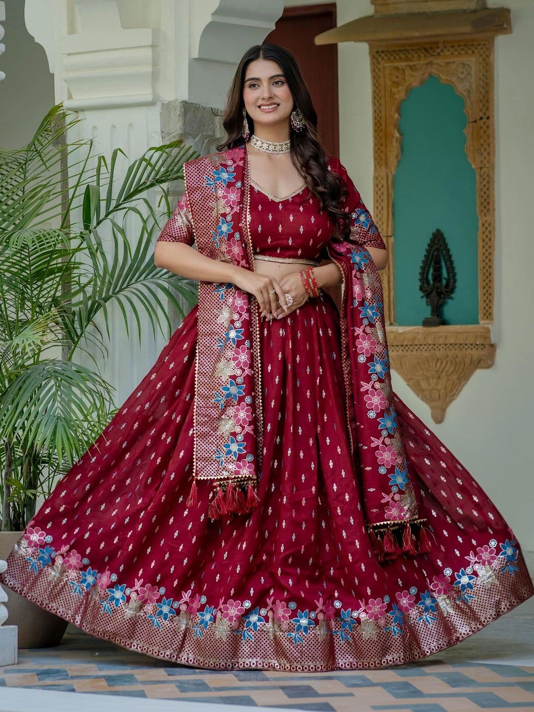 IVARIS Embellished Thread Work Ready to Wear Lehenga & Unstitched Blouse With Dupatta - view 1