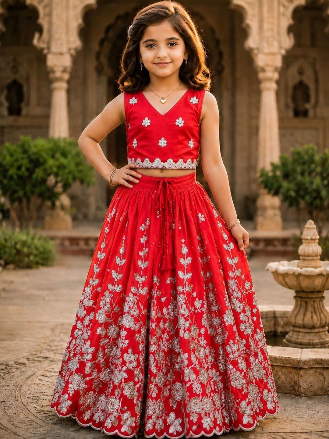 KALINI Girls Embroidered Thread Work Ready to Wear Lehenga & - view 1