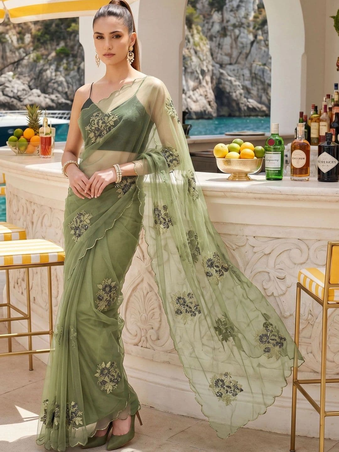 Tikhi Imli Sequinned Net Heavy Work Saree - view 1