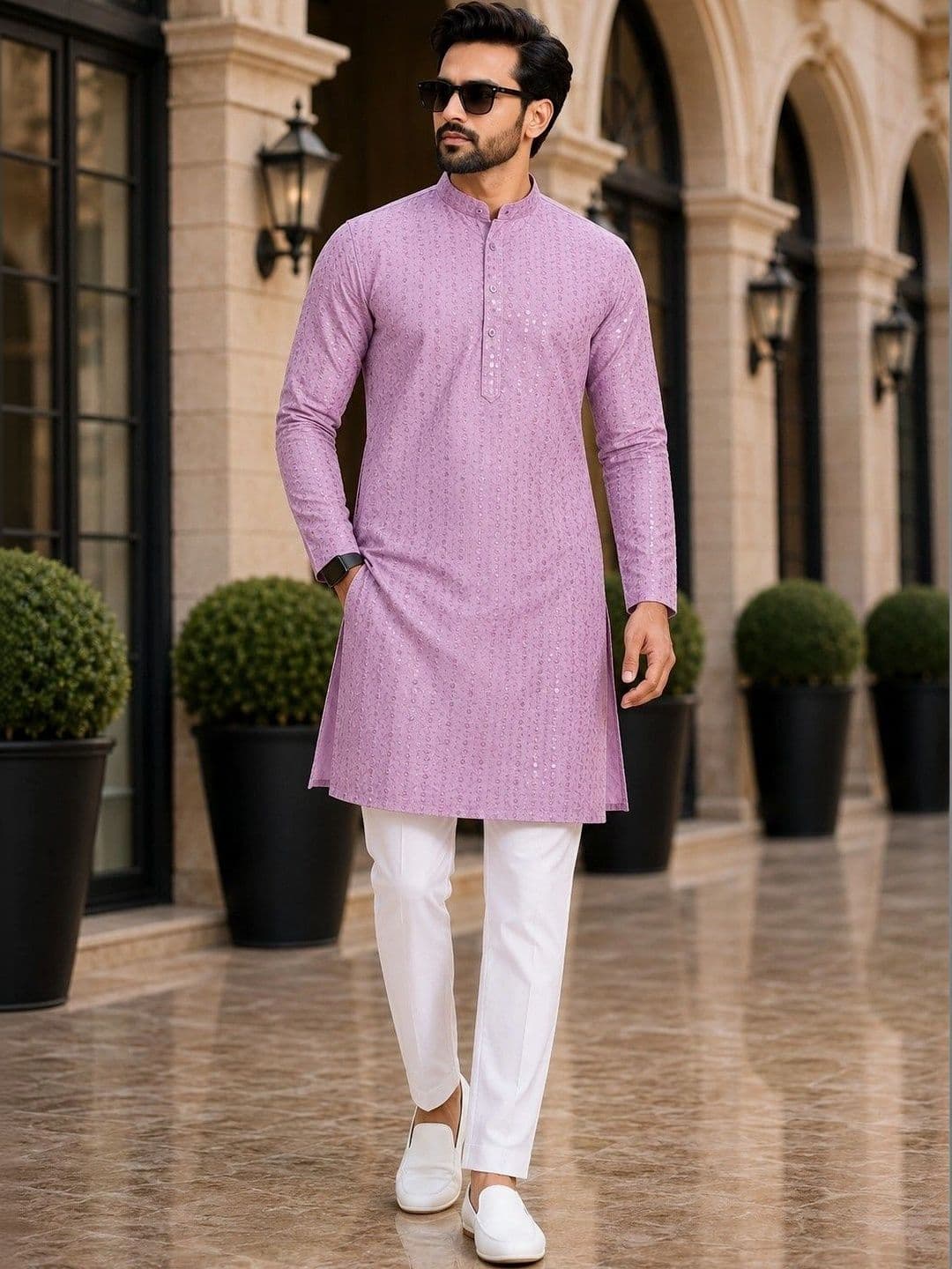 SKYWORRIX Men Embellished Sequinned Kurta - view 1