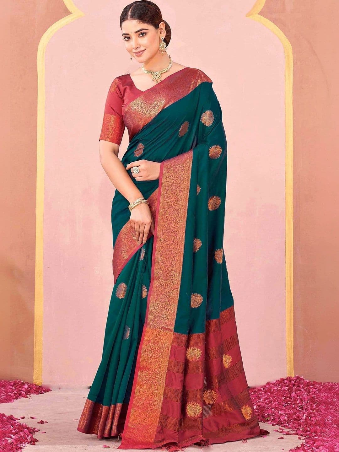 Peachmode Woven Design Zari Silk Blend Saree - view 1