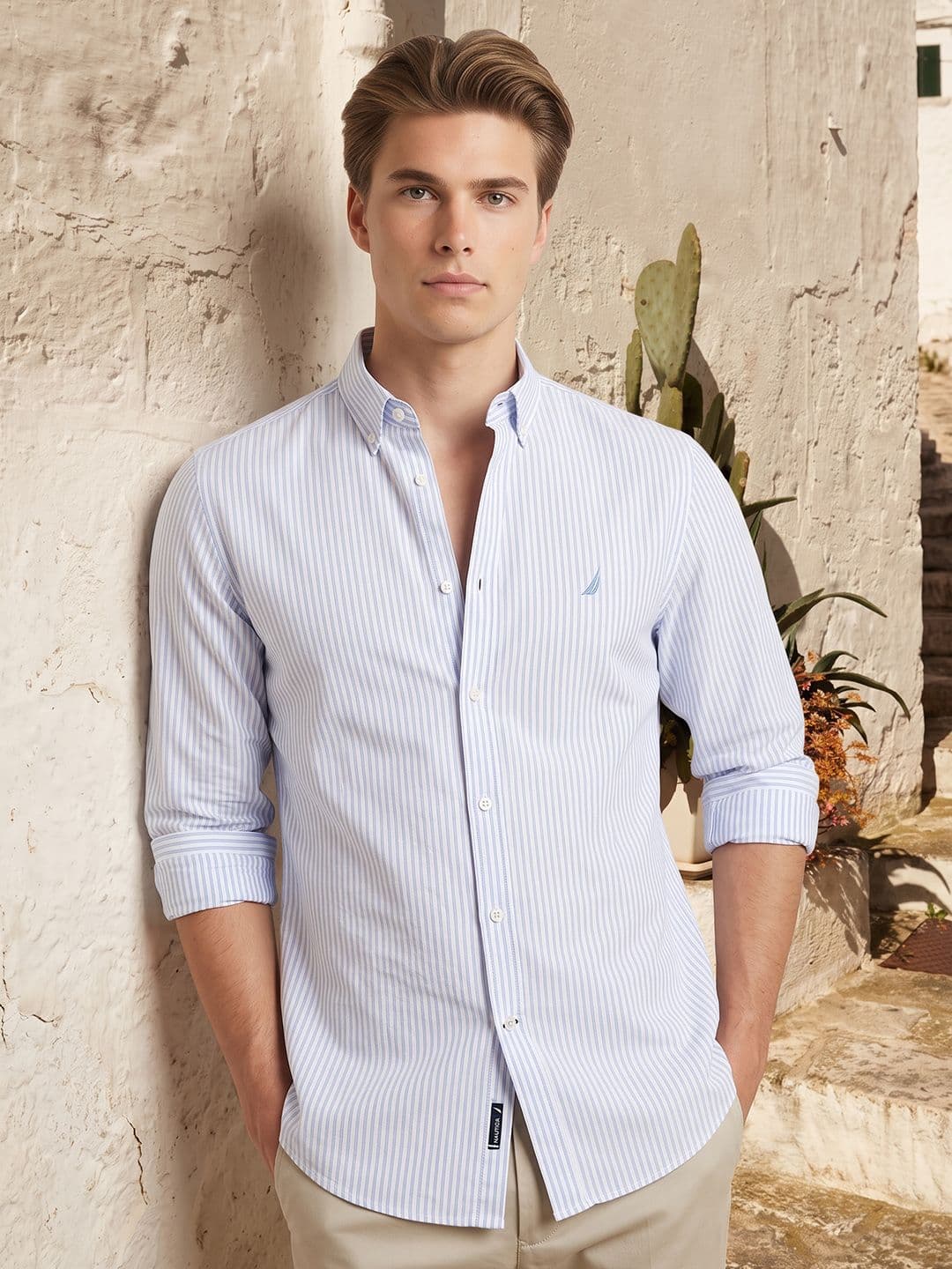 Nautica Vertical Striped Pure Cotton Casual Shirt - view 1