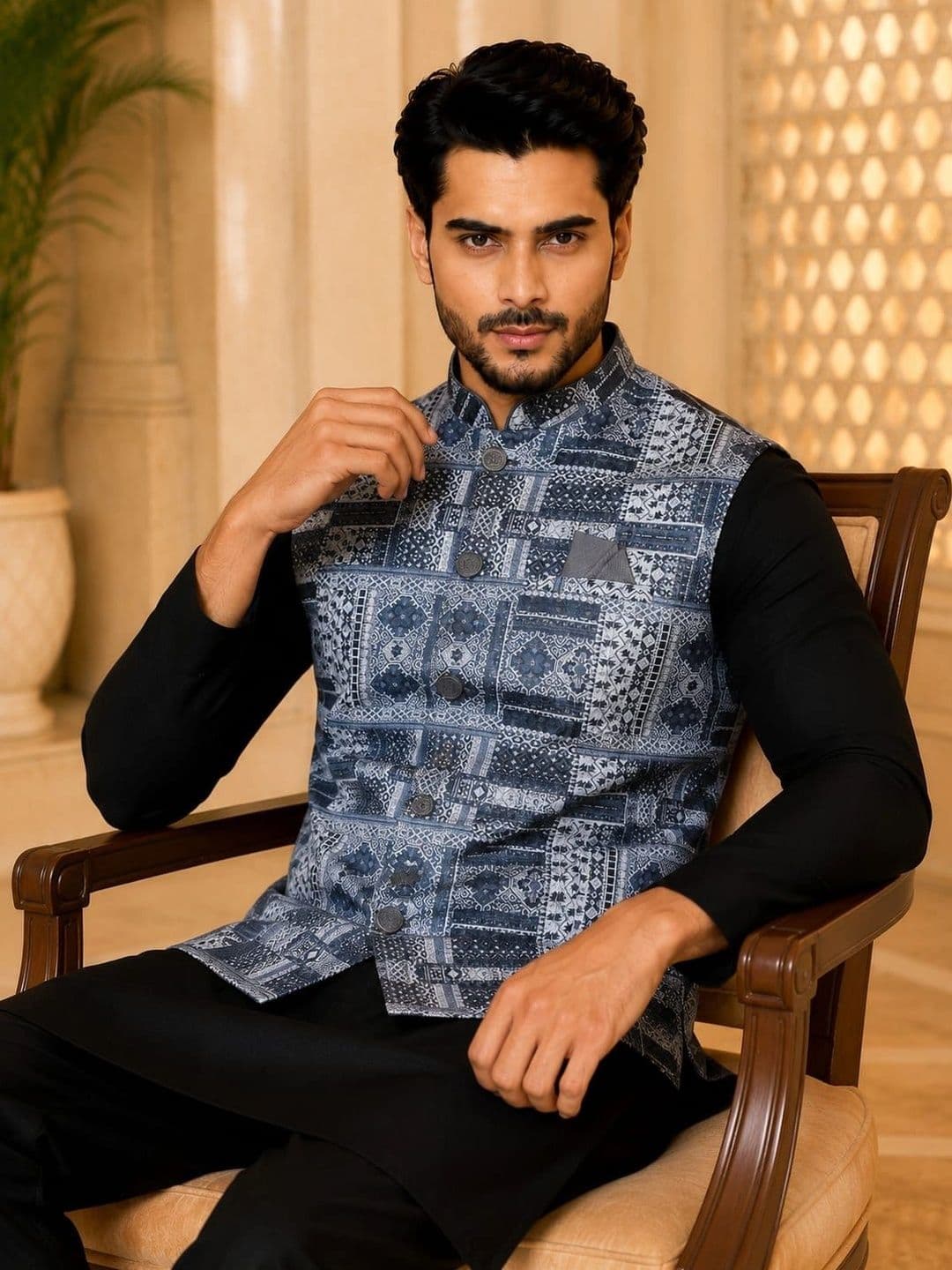 WANAS Printed Brocade Nehru Jackets - view 1