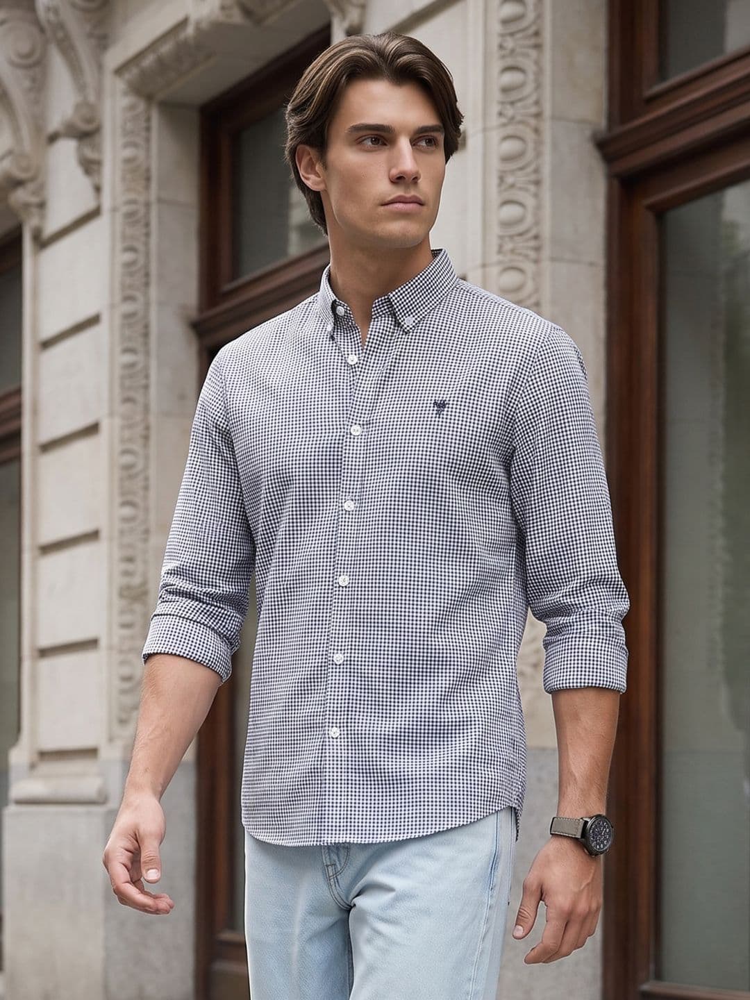 French Connection Checked Button-Down Collar Cotton Linen Casual Shirt - view 1