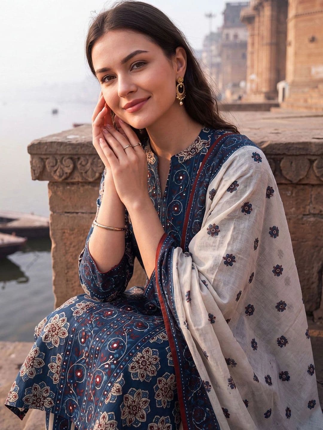 Indo Era Women Floral Printed Regular Pure Cotton Kurta with Trousers & With Dupatta - view 1