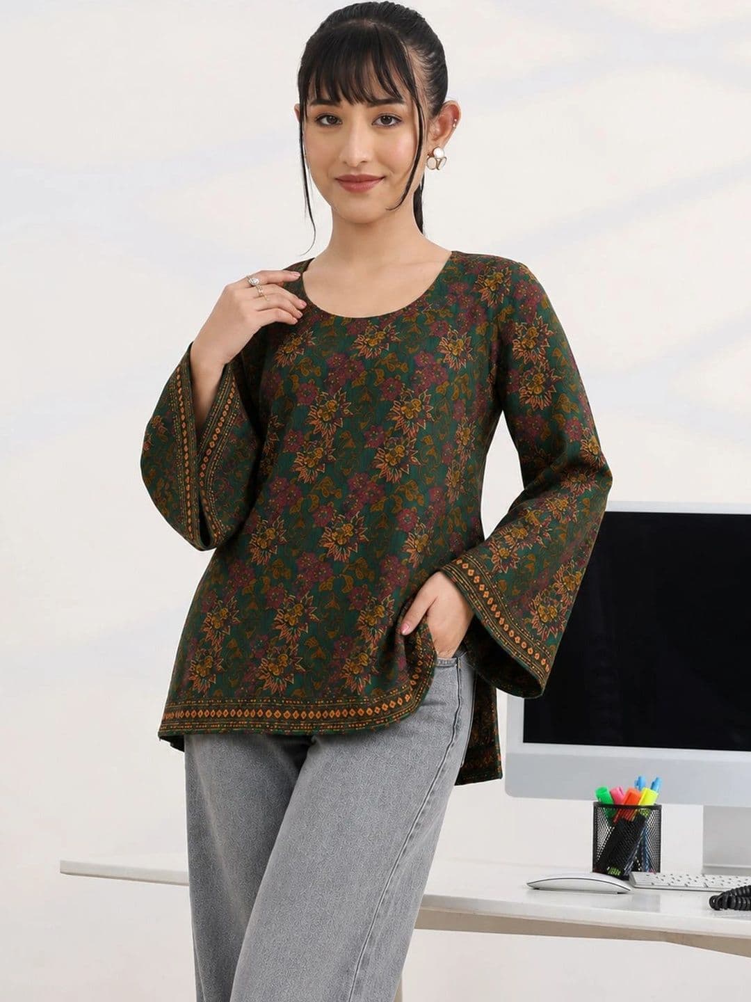 Anouk Floral Printed Flared Sleeves Kurti - view 1