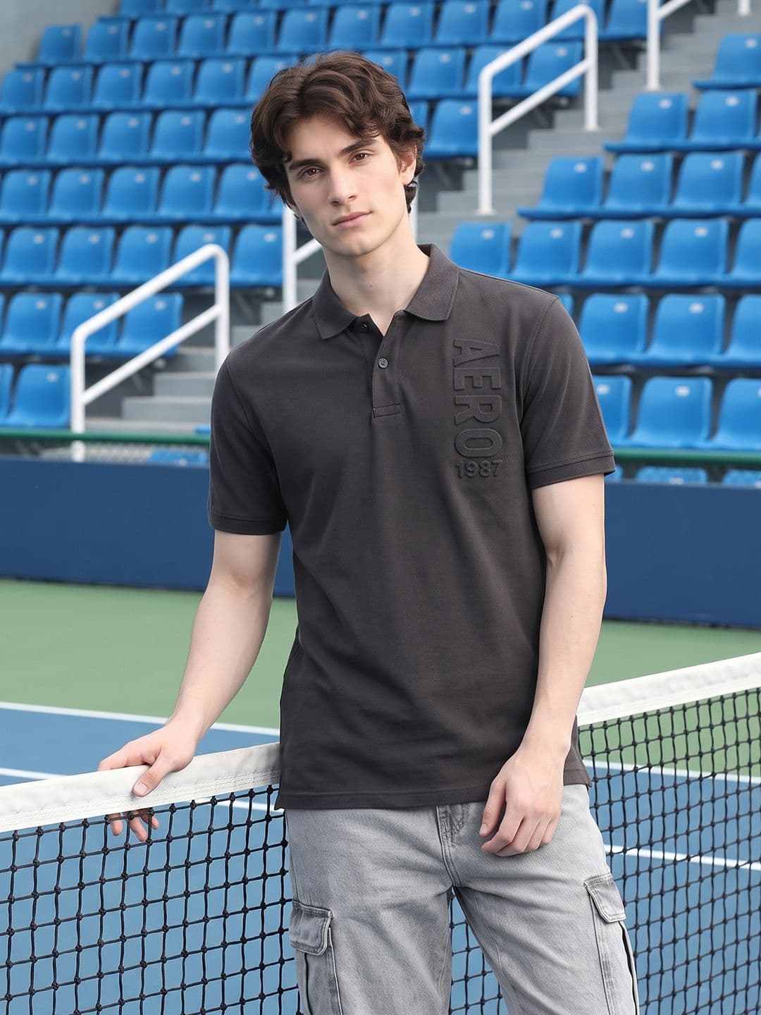 Aeropostale Brand Logo Printed Polo Collar Pure Cotton T-shirt - view 1