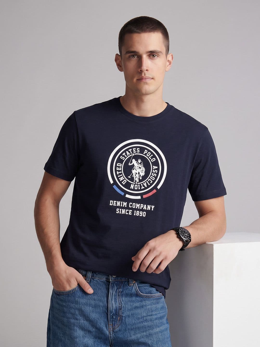 U.S. Polo Assn. Denim Co. Brand Logo Printed Pure Cotton T-shirt - view 1