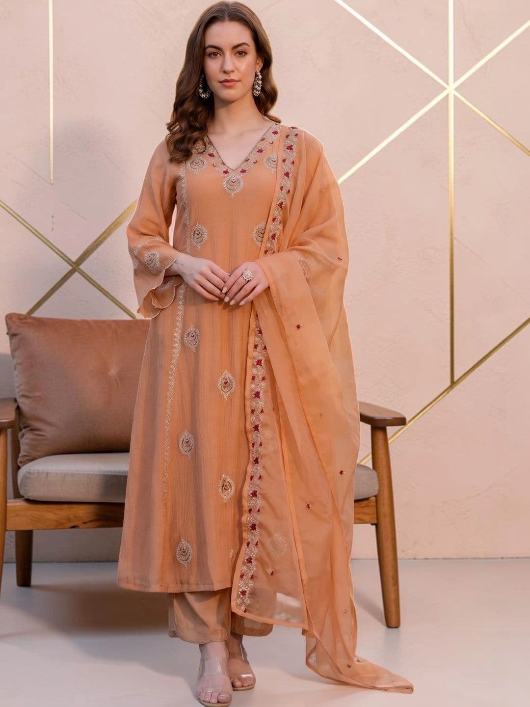 ASPORA Women Ethnic Motifs Embroidered Regular Thread Work Kurta with Trousers & With Dupatta - view 1