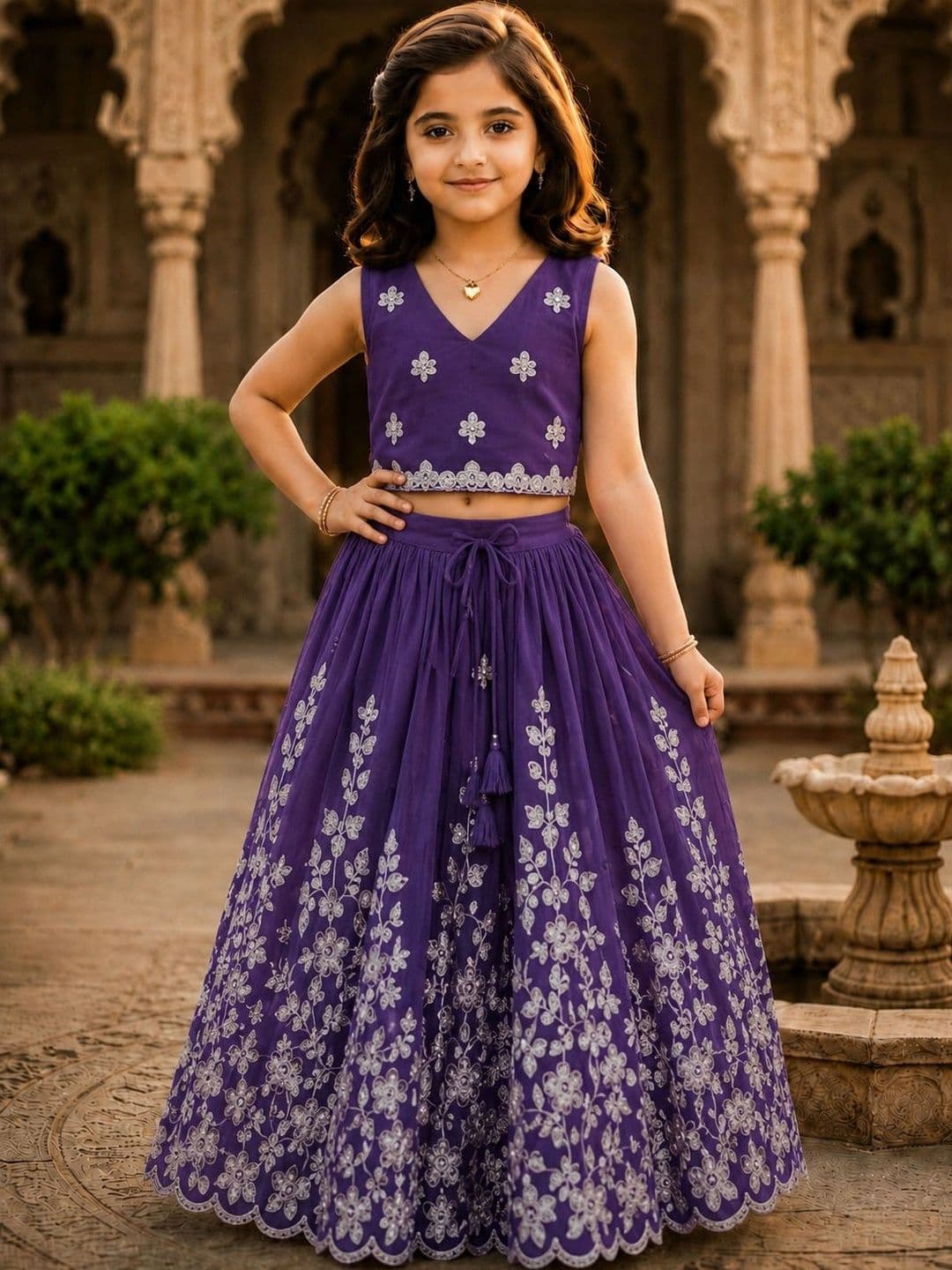 KALINI Girls Embroidered Thread Work Ready to Wear Lehenga & - view 1