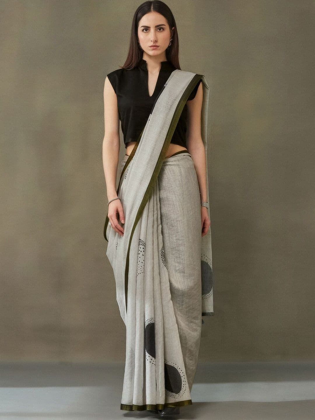 Navibhu Contemporary Handloom Pure Linen Saree - view 1