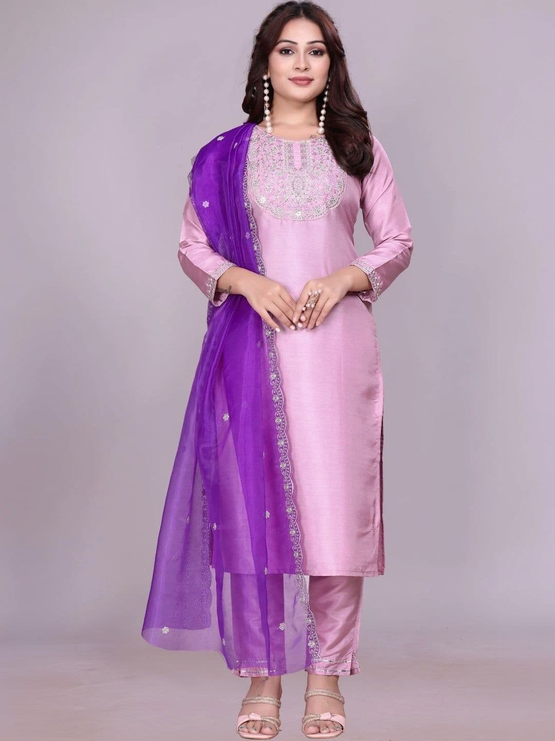 Sangria Women Ethnic Motifs Embroidered Regular Thread Work Kurta with Trousers & With Dupatta - view 1