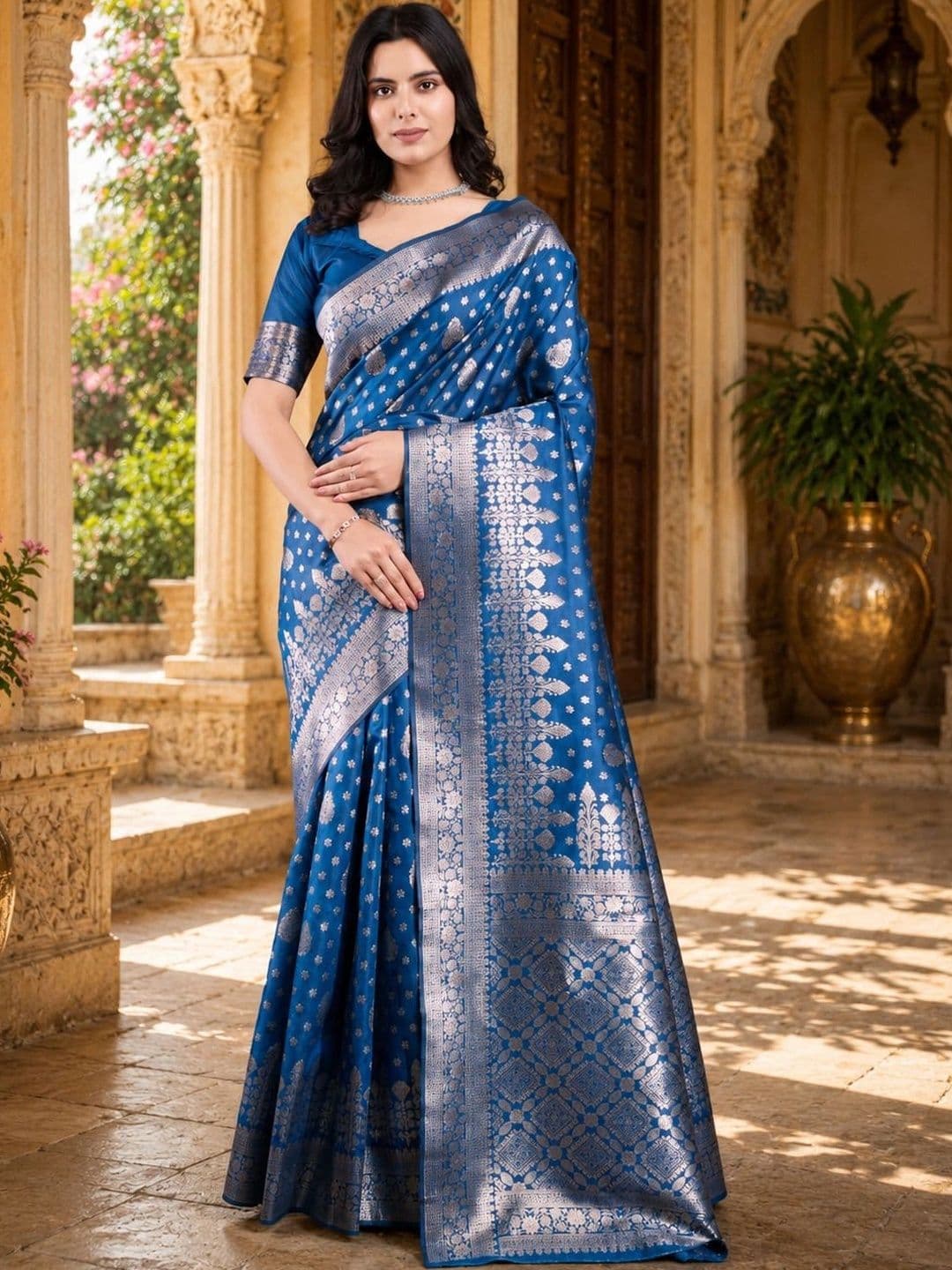 Durga Textile Paisley Zari Silk Blend Designer Banarasi Saree - view 1