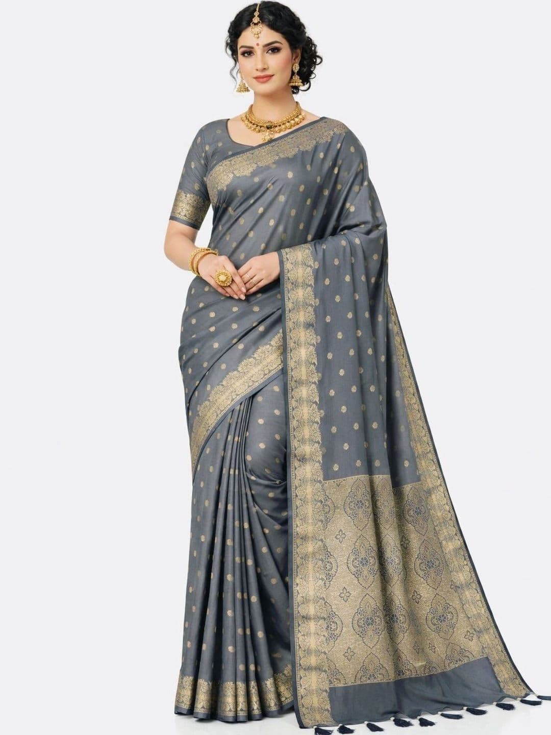 FASHION SENSE Woven Design Zari Satin Banarasi Saree - view 1